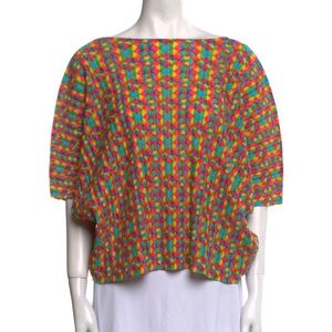 Pleats Please Issey Miyake Japan Geometric Print Bateau Neck Blouse Top Sz 3